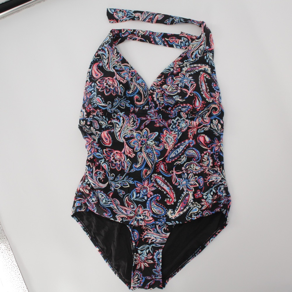 Time and Tru NWT Women's Multicolor Paisley Halter One Piece Swimsuit Size XL‎